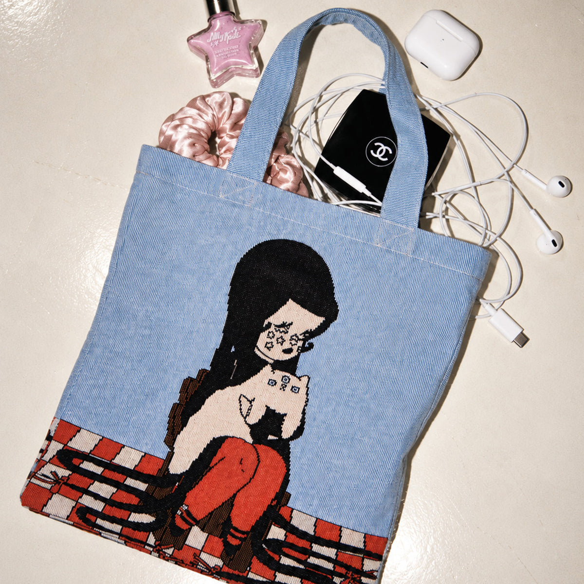 Love Cats Blanco Woven Tote